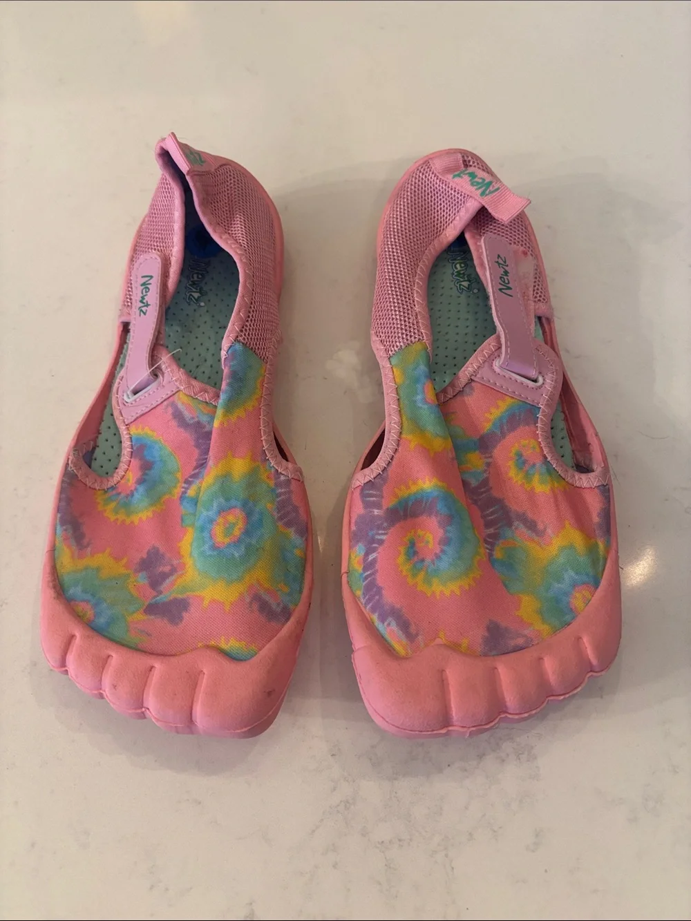 Pink Tie-Dye Water Shoes with Easy Slip-On Newtz brand. Big girls size6
